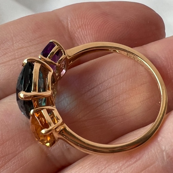 EFFY 14K GOLD MOSAIC LONDON BLUE TOPAZ CITRINE AMETHYST MULTI GEMSTONE RING - Picture 15 of 16